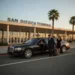 A luxury black limousine