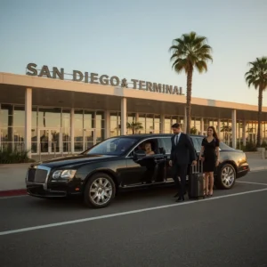 A luxury black limousine